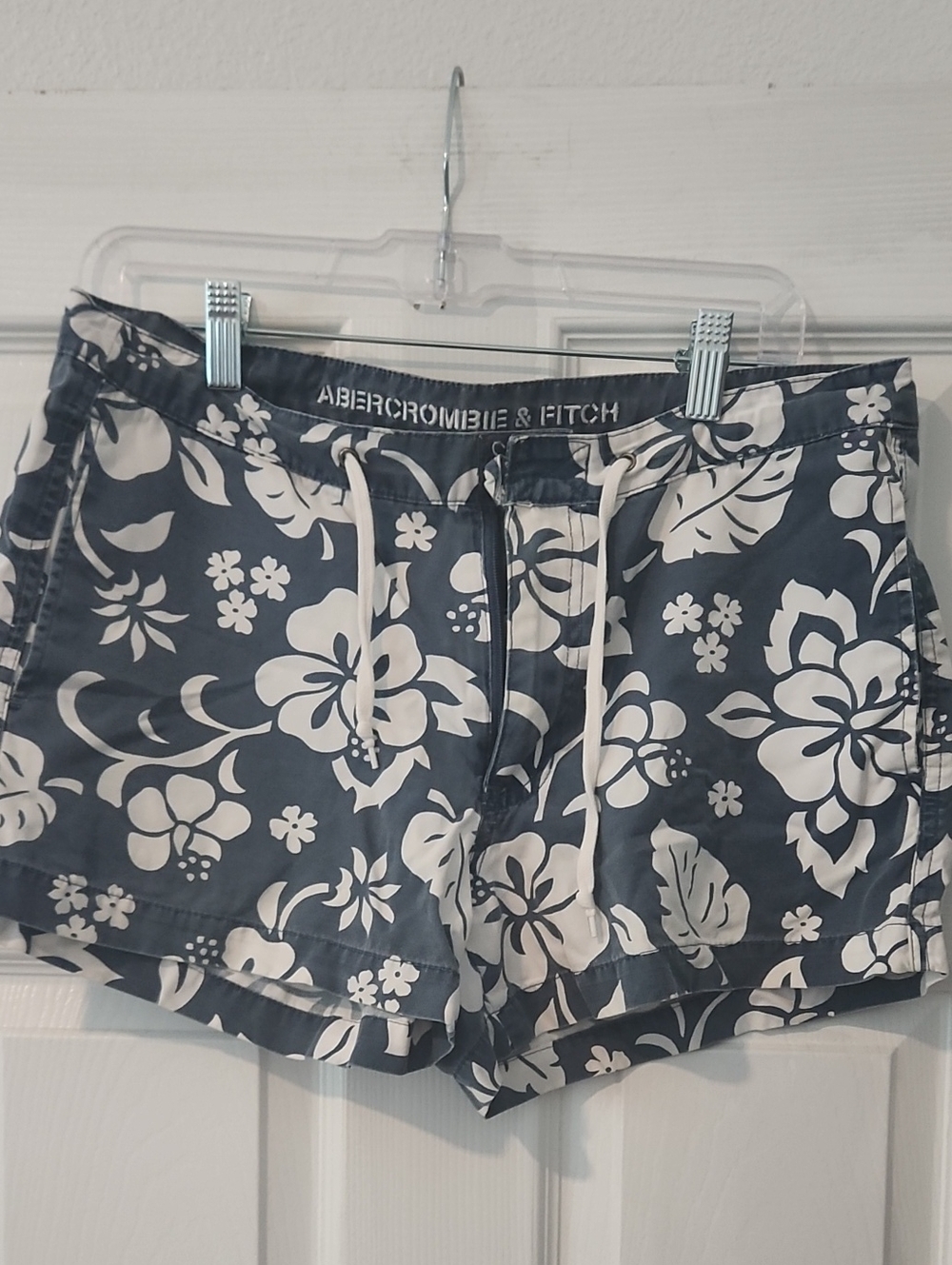 Abercrombie & Fitch Navy and White Floral Bermuda Shorts with Drawstring